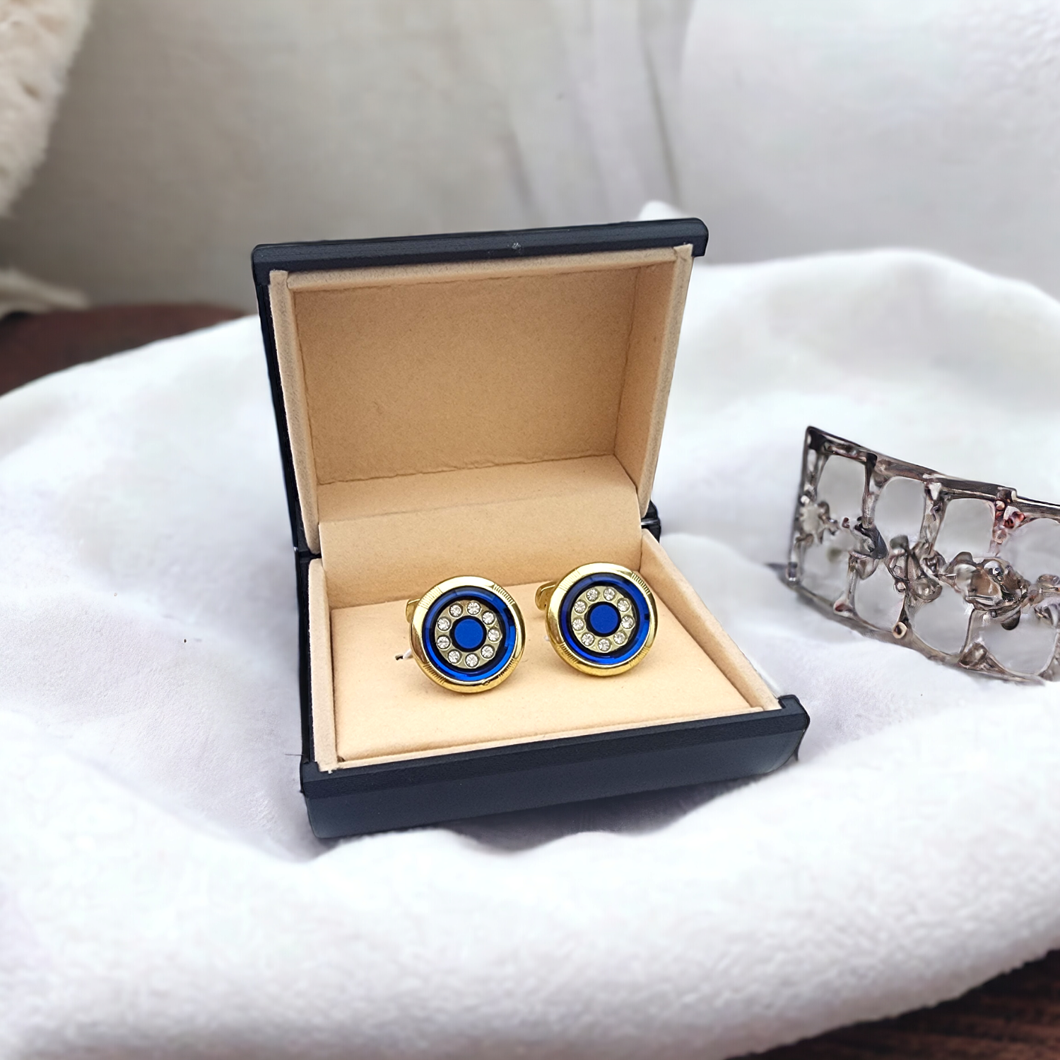 Metallic Gold Anodized with Blue Eye Cufflink