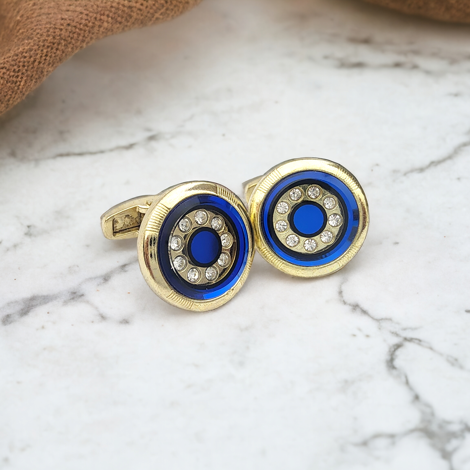 Metallic Gold Anodized with Blue Eye Cufflink