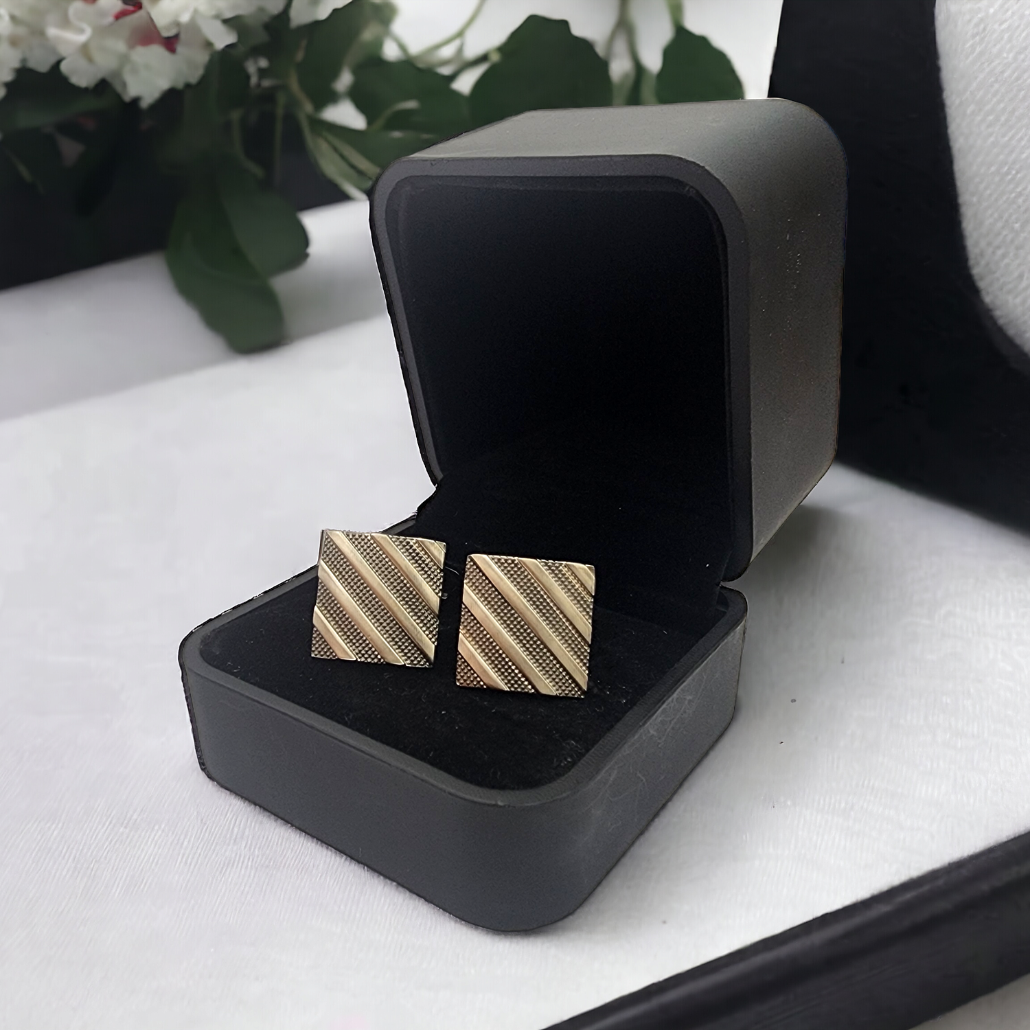 Metallic Black Anodized Diagonal Lines Cufflink