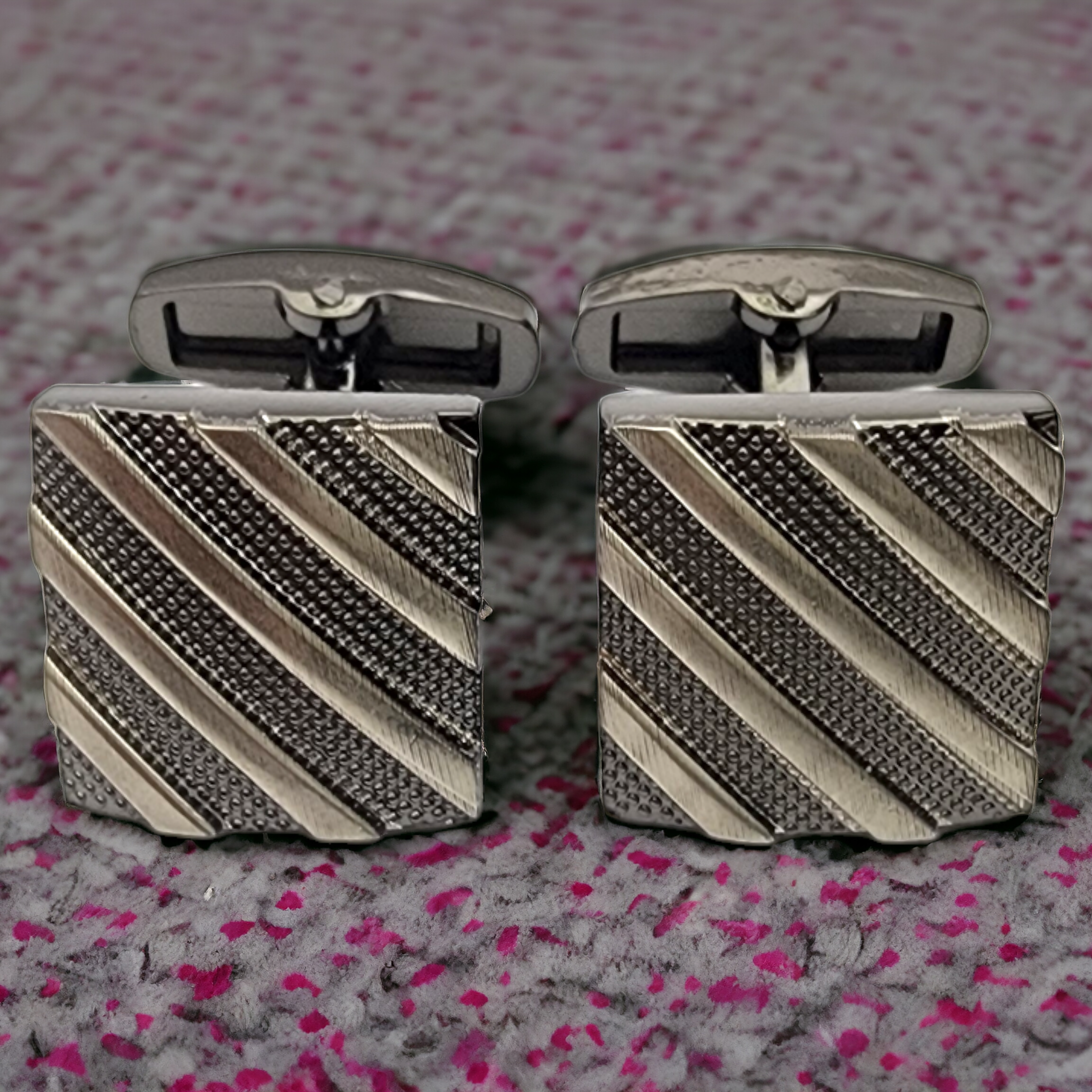 Metallic Black Anodized Diagonal Lines Cufflink