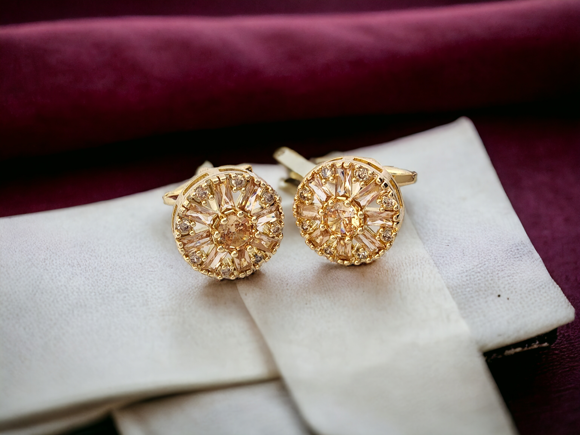 Golden Zircon Stone Cufflink