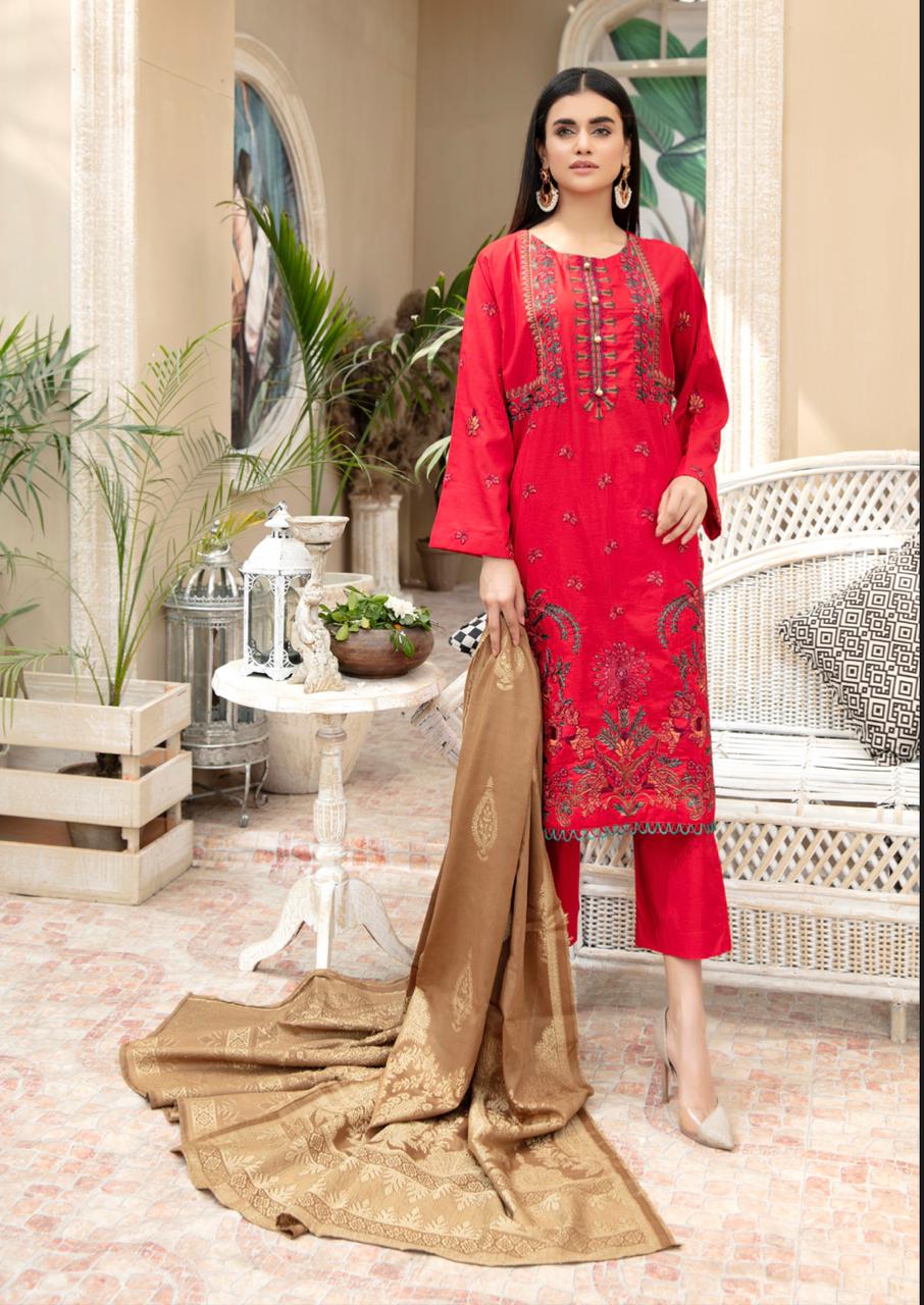 Voile Embroidery Red